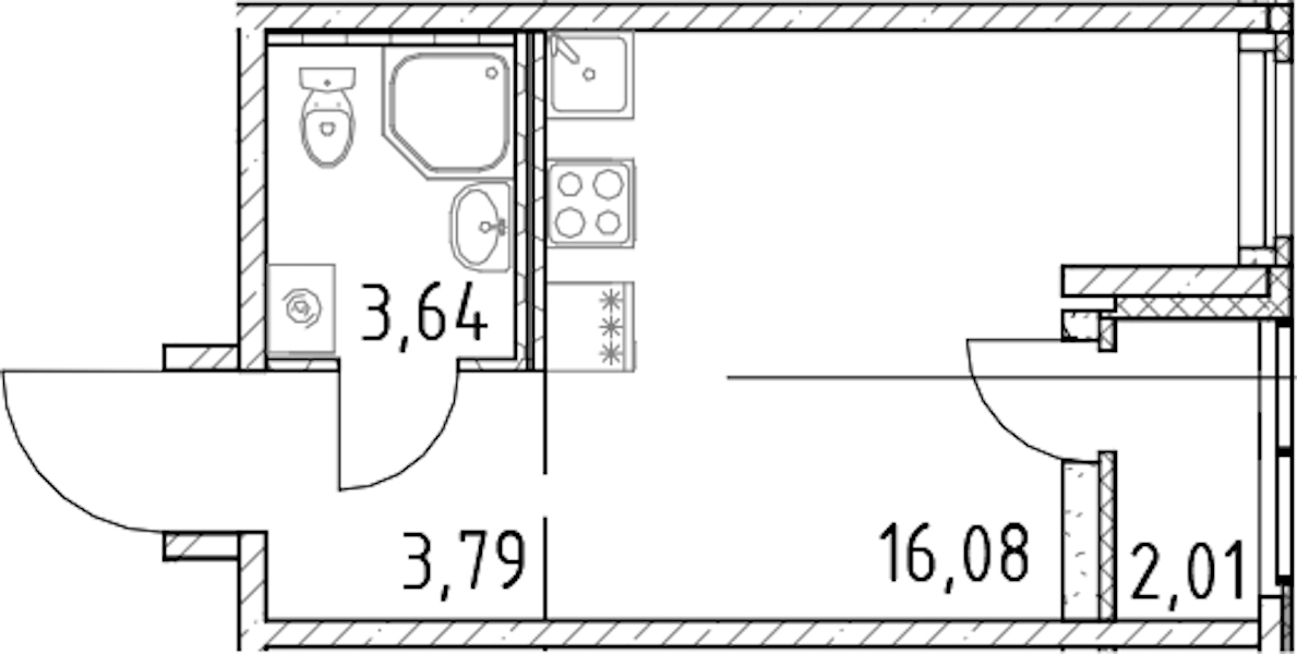 Квартира студия 23.51 м², 19/23 эт., ЖК «Город Первых»